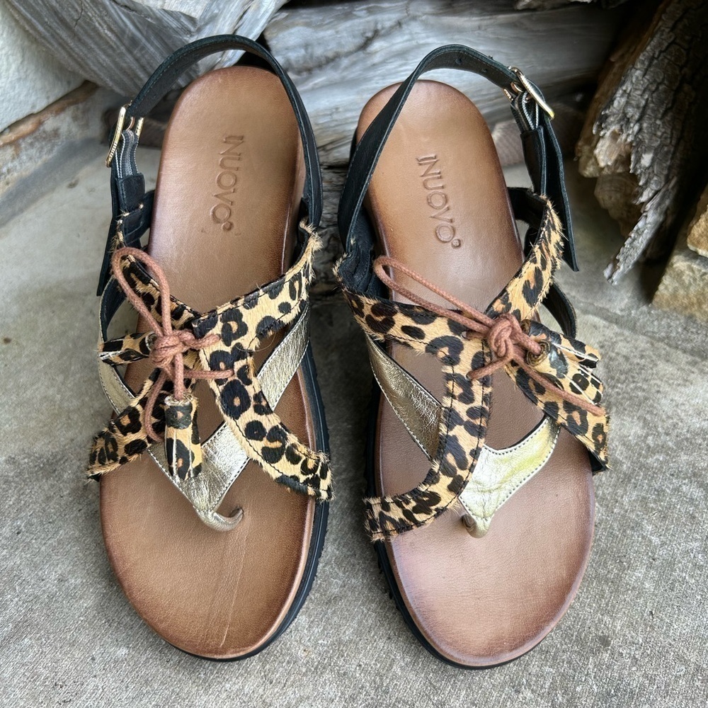 Inuovo leopard print leather strappy sandal NWOB Sz-37(6.5)  L‎